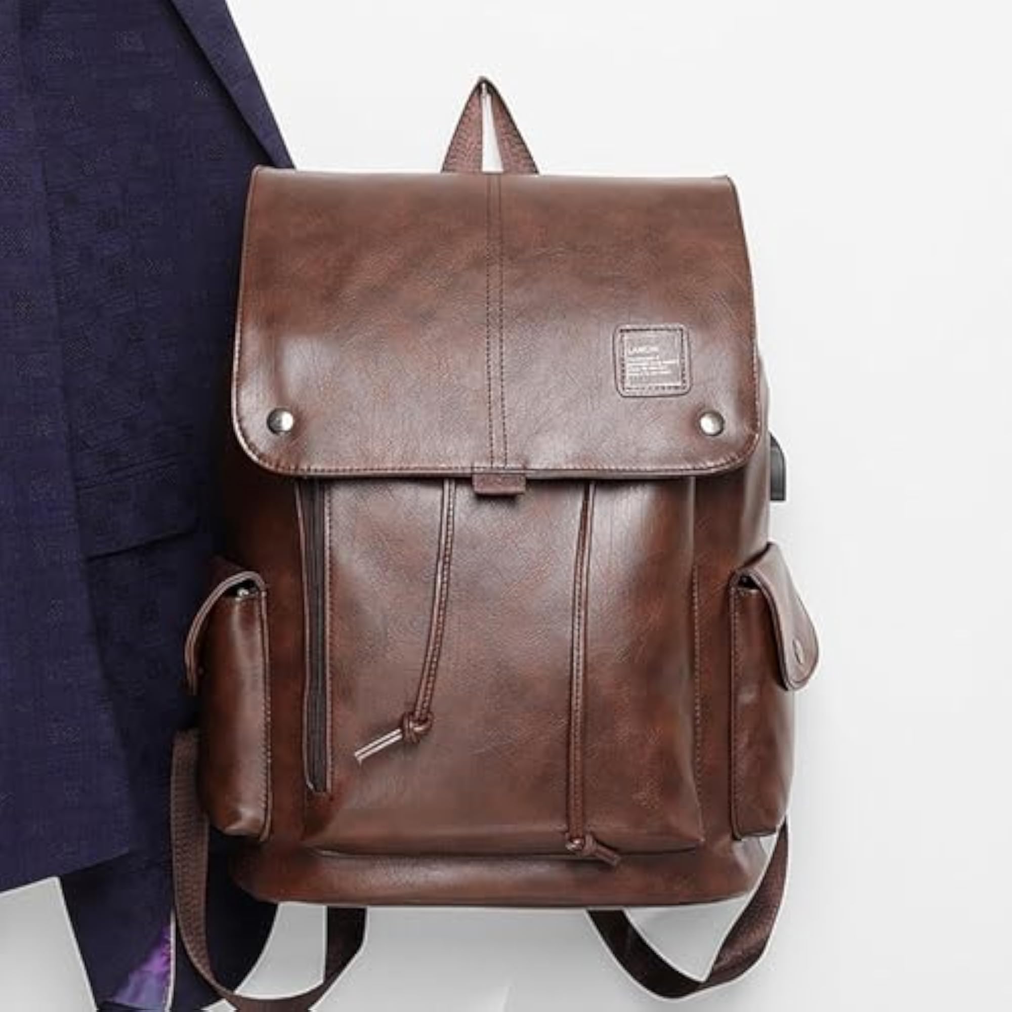 Fashion PU Leather Backpack, Multipurpose Drawcord Bag